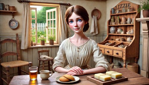 lizzie and her mother story, rustic wooden table, soap cakes