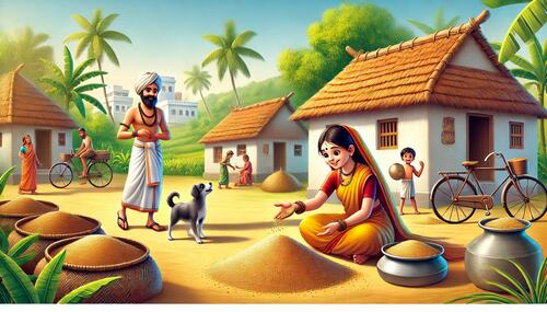 shandili and sesame seeds story, modest south Indian woman, seeds